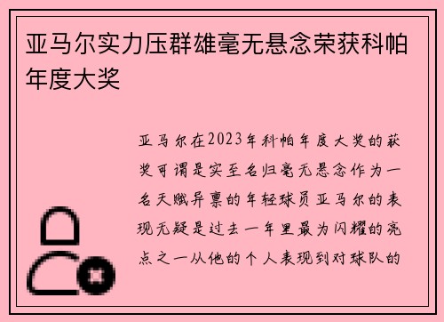 亚马尔实力压群雄毫无悬念荣获科帕年度大奖 亚马尔实力压群雄毫无悬念荣获科帕年度大奖